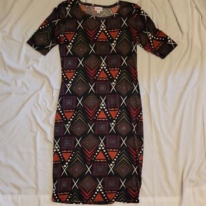 LuLaRoe Geometric Midi Dress in Black, Rust, Purple
